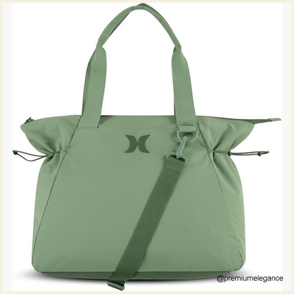 Water-Resistant Nylon Tote Bag with Crossbody Strap and Pockets